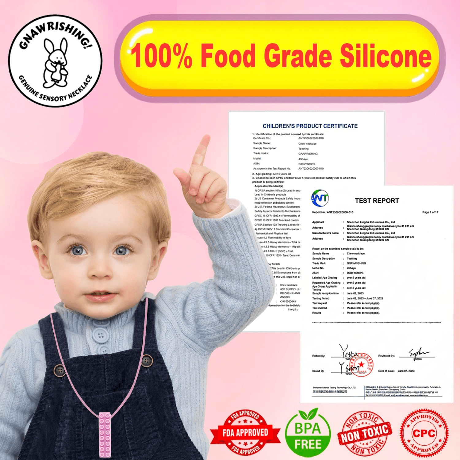 Chew Necklaces for Sensory Kids 5 Pcs Pink Sensory Chewy Toys for Autism Girls view 2