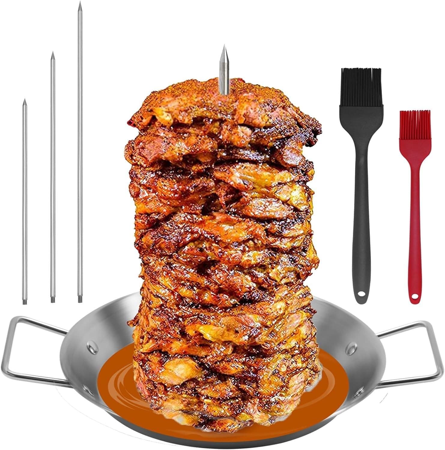 Vertical Meat Skewer Stainless Steel Vertical Skewer Grill Rack Stand with 2 Br