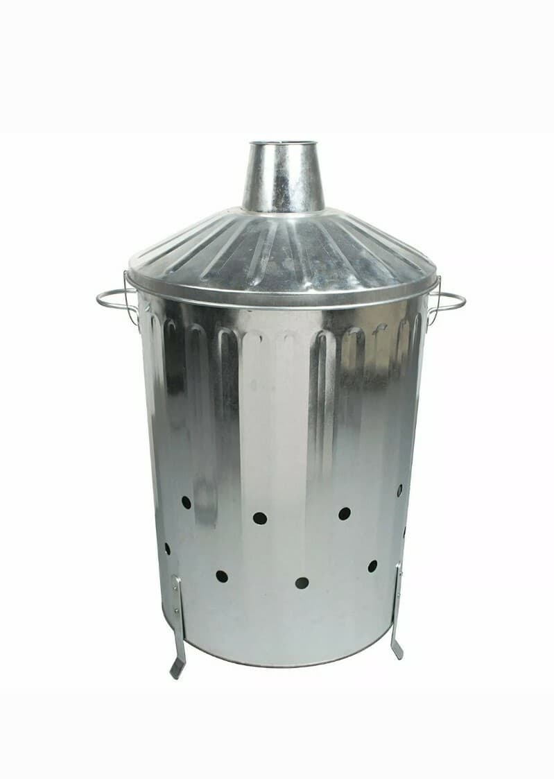 Garden Burning Fire Incinerator Galvanised 90 lt Burning Wood Leaves Rubbish Bin