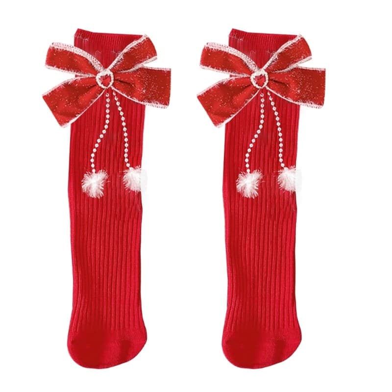 Stylish Cute Heart Bows Crew Socks Elastic Fit Festival Hosiery for Women Girls