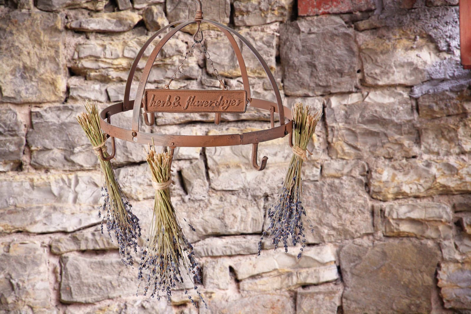 Flower Herb Rustic Hanging Rack Dryer Ring Brown 8 Hooks Vintage Style Display view 2
