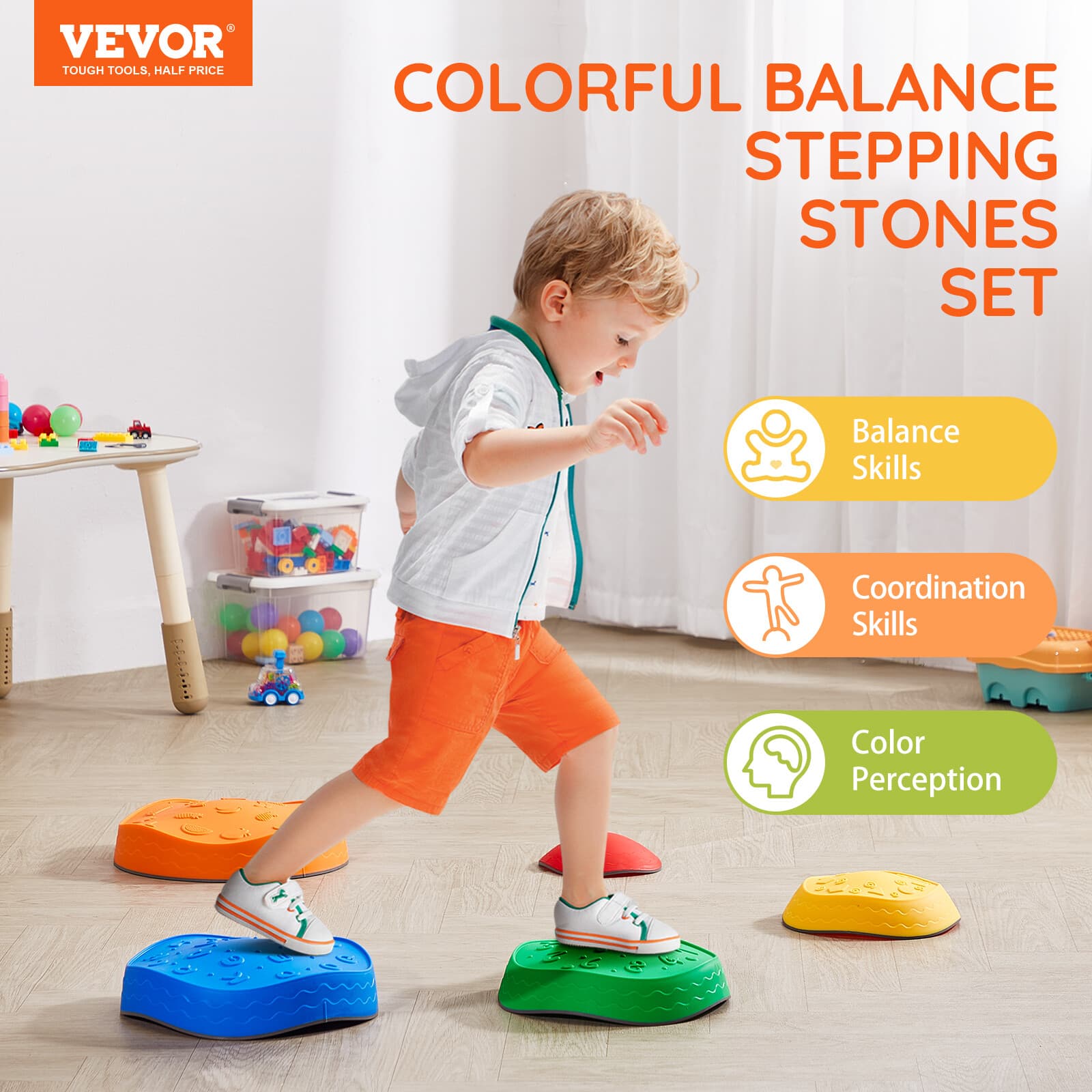 VEVOR Kids Balance Stepping Stones Sensory Obstacle Course 5 PCS Outdoor Indoor view 2
