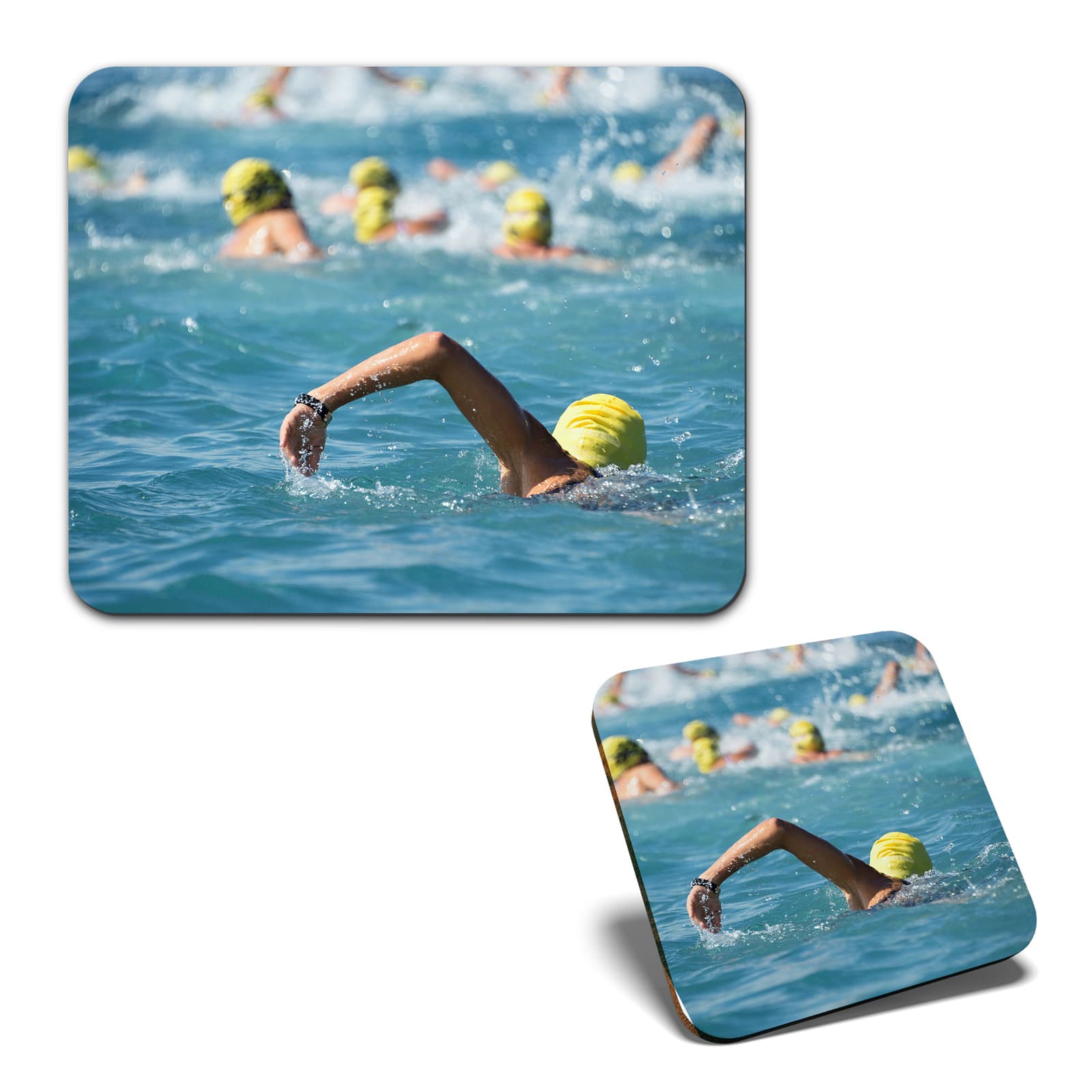 1 Mouse Mat and 1 Square Coaster Open Water Swimmers Triathlon Sports Swim #53111