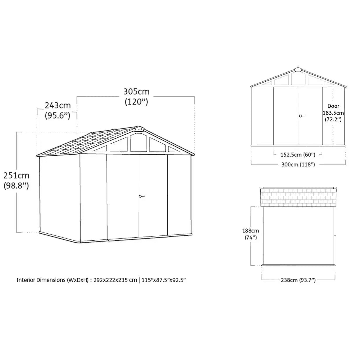 Keter Garden Plastic Storage Shed With Heavy Duty Floor and Skylight Roof 10 x 8ft view 2
