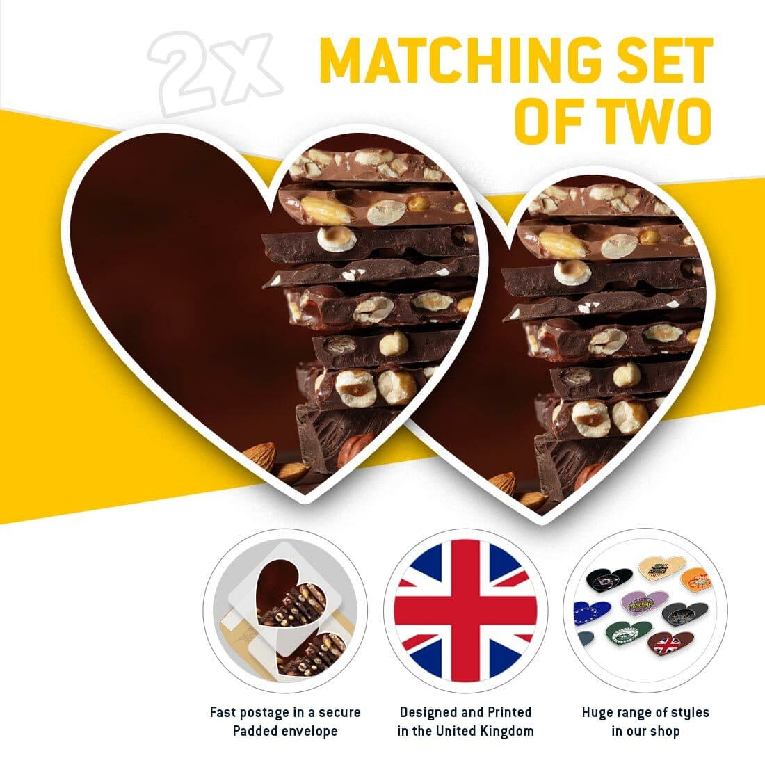 2 x Heart Stickers 15 cm - Luxury Chocolate Slabs Sweets #14567 view 2