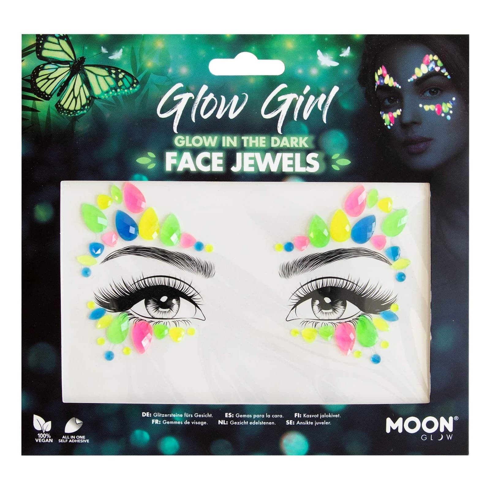 Glow in the Dark Face Jewels by Moon 1 Count (Pack of 1)| Multicoloured
