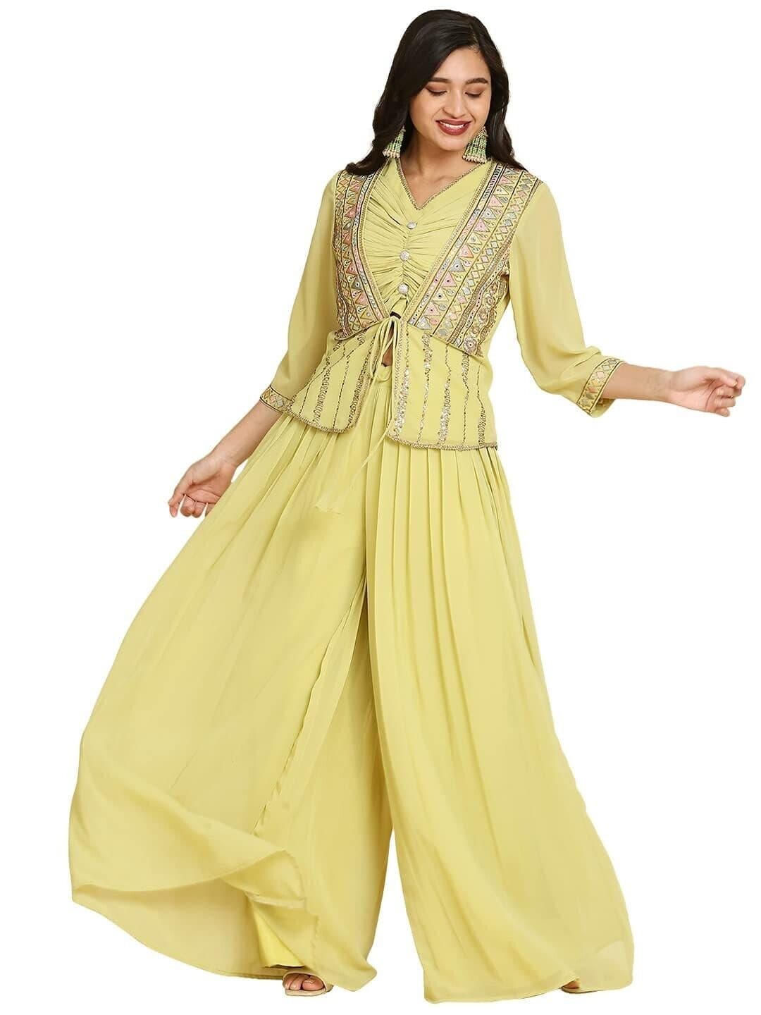 Women's Loose Palazzo and Crop Top with Short Jacket Set