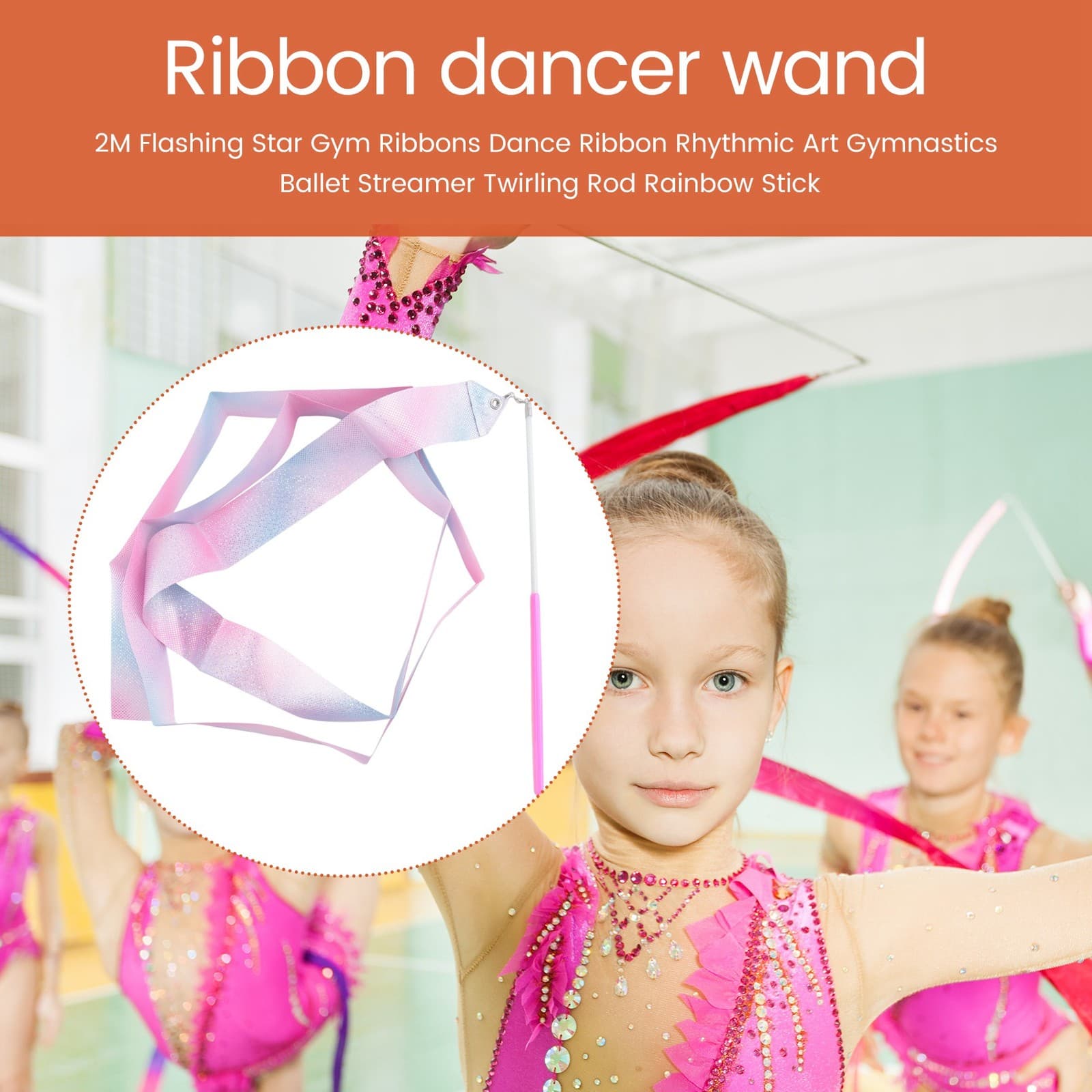 2M Flashing Star Gym Ribbons Dance Ribbon Rhythmic Art Gymnastics Ballet3760 view 2