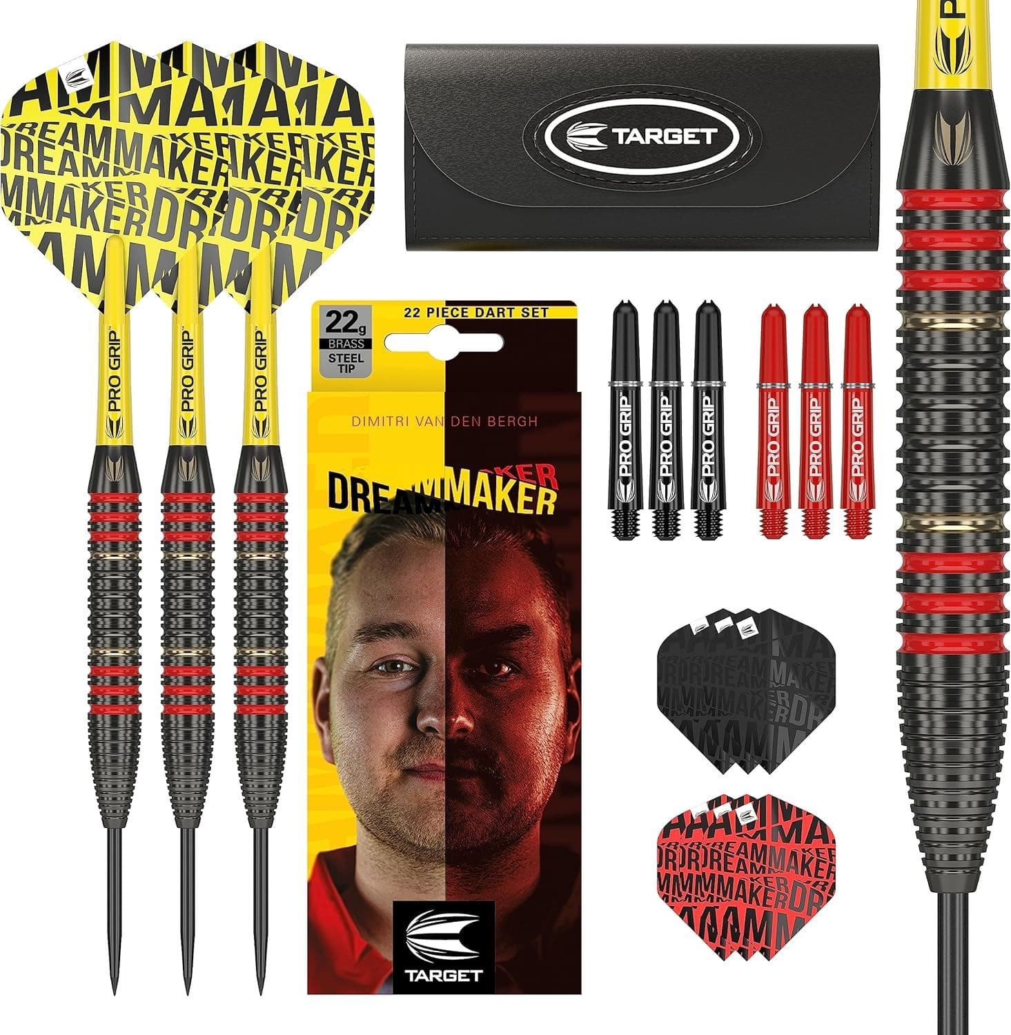 Target Darts Set Dimitri Van den Bergh Brass Steel Tip with Flights Shafts Case