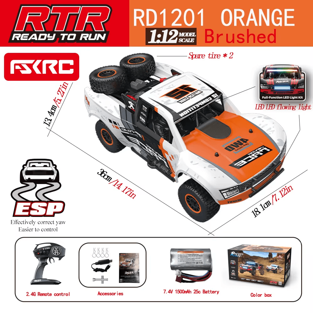 Hb-Rd1201-1204 1:12 Scale 4WD High-Speed Remote Control Car with LED Light 2.4Gh