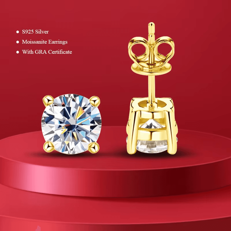 0.1Ct-2Ct Certified GRA Moissanite D Color Stud Earrings Lab Created Diamond 925