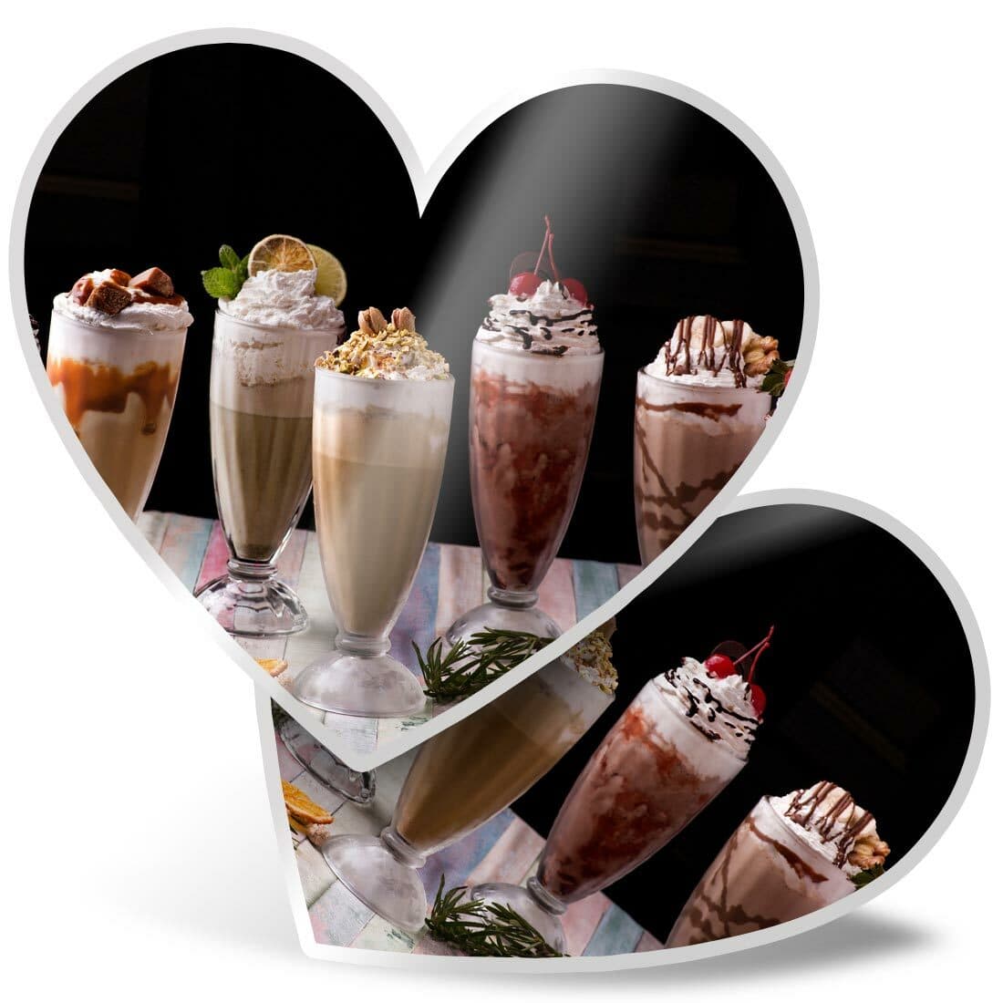 2 x Heart Stickers 15 cm - Milkshakes Chocolate Vanilla Cafe #21457