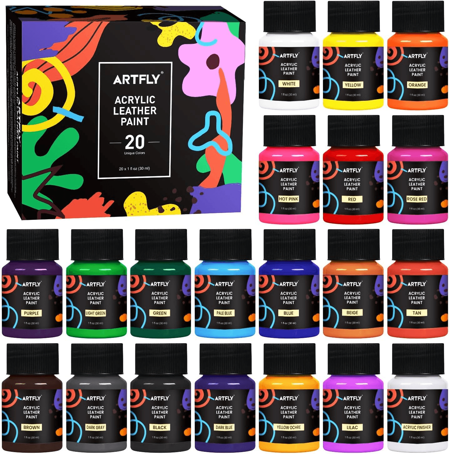 Acrylic Leather Paint Set| 20 Colors X 30Ml Acrylic Leather Dye Kit Perfect for