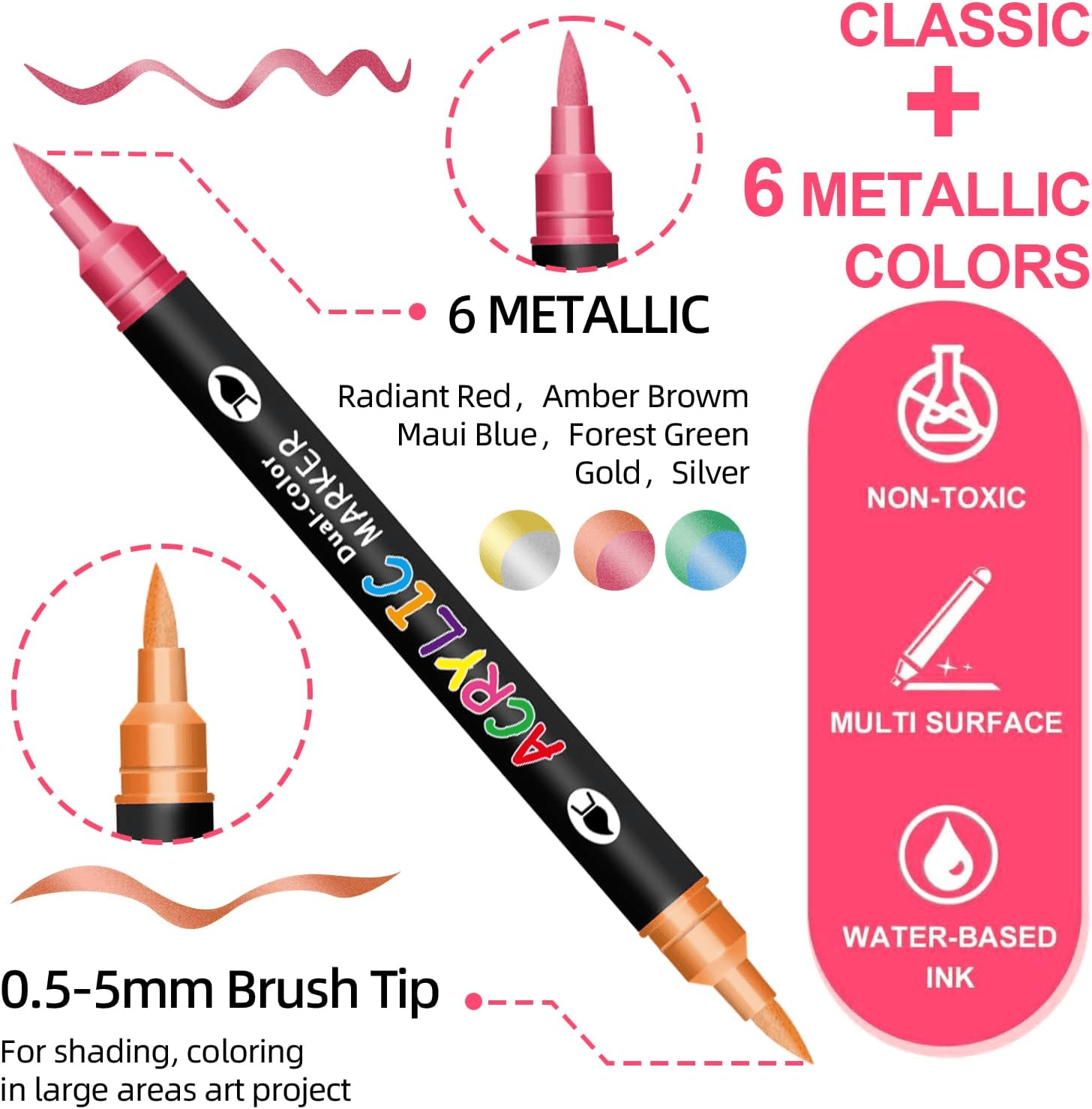 Dual Tip Acrylic Paint Pens Water-Based Acrylic Markers for Rock Painting Wood S view 2