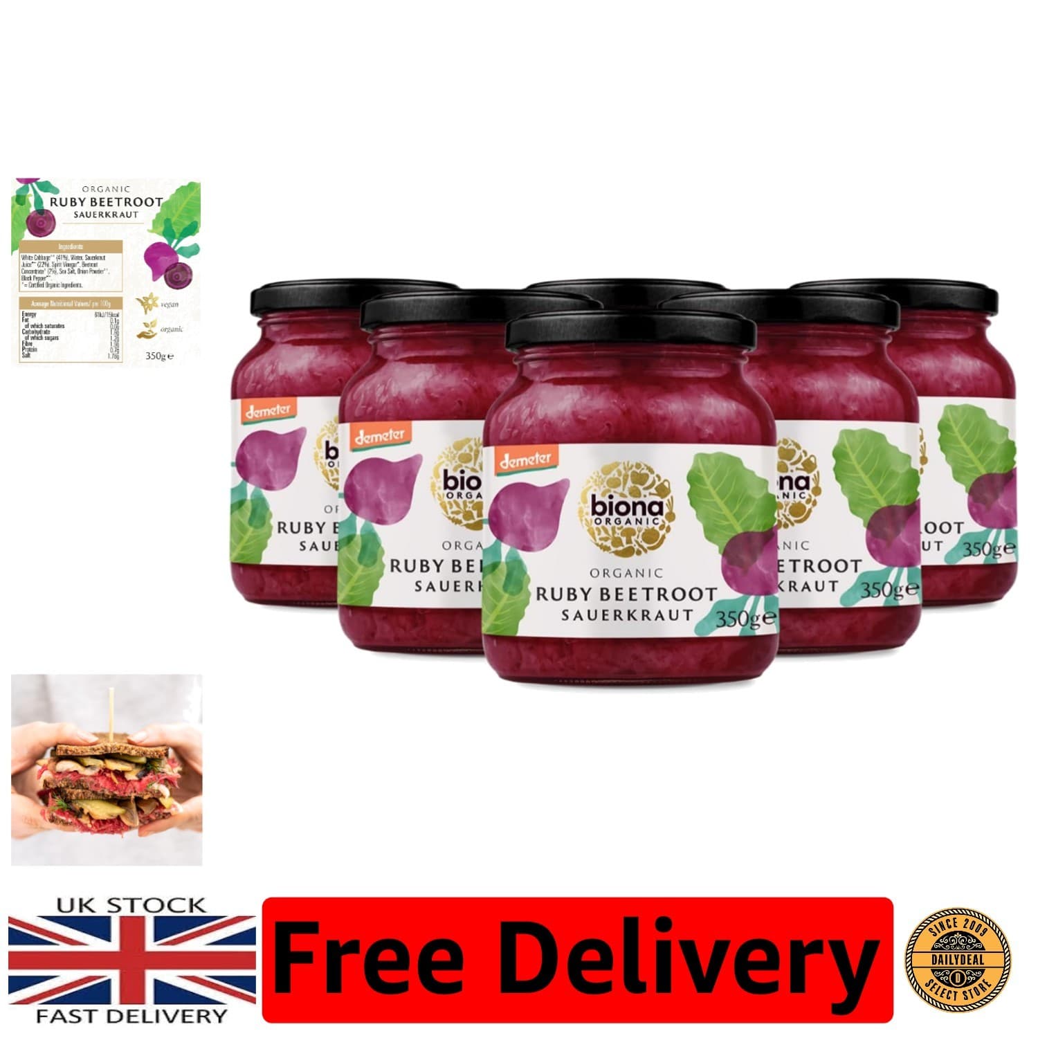 Convenient 6-Pack Organic Sauerkraut - Tangy Beetroot Blend for Wholesome Meals