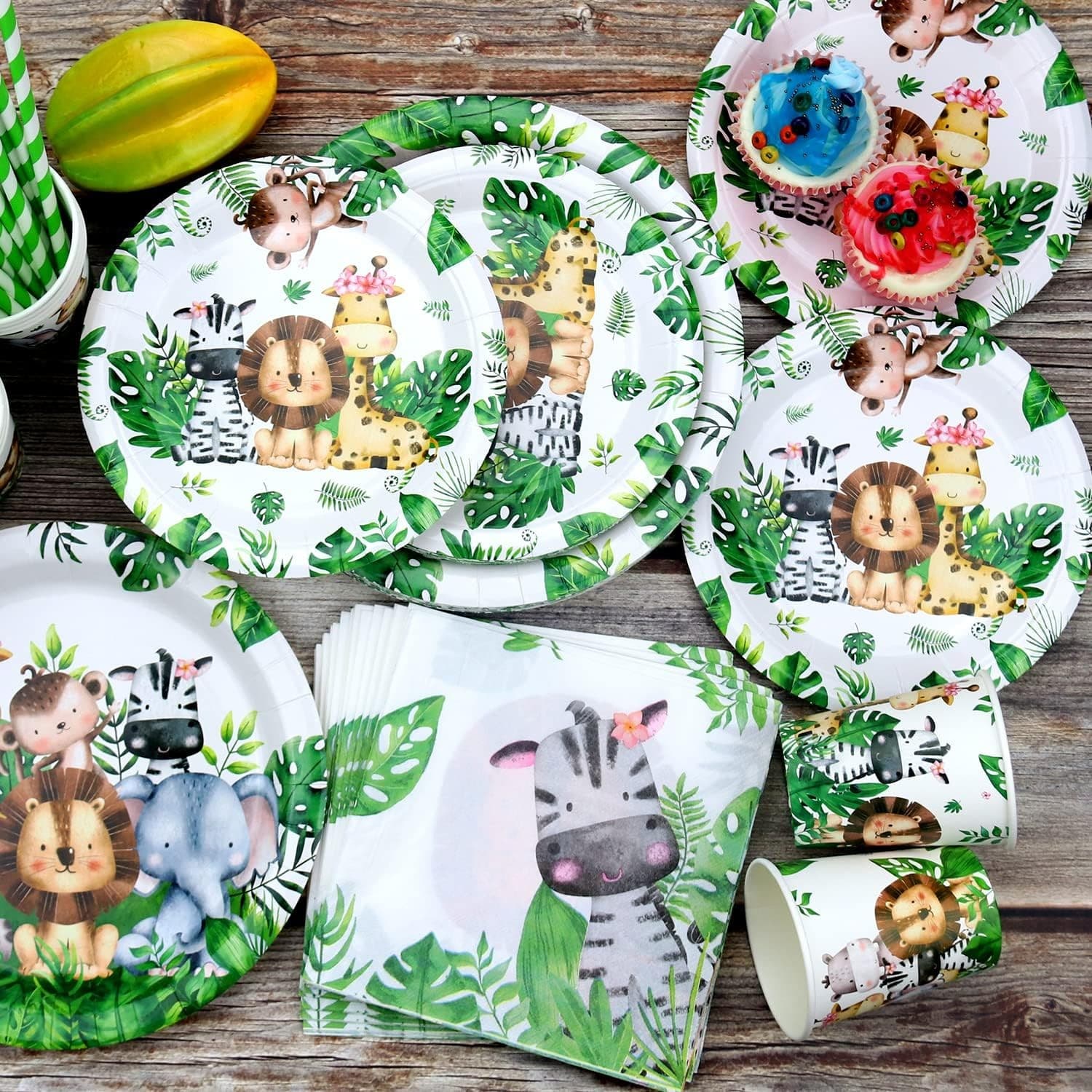 Safari Jungle Birthday Tableware Set - Wild One 1st Birthday Decorations - Dinn view 2