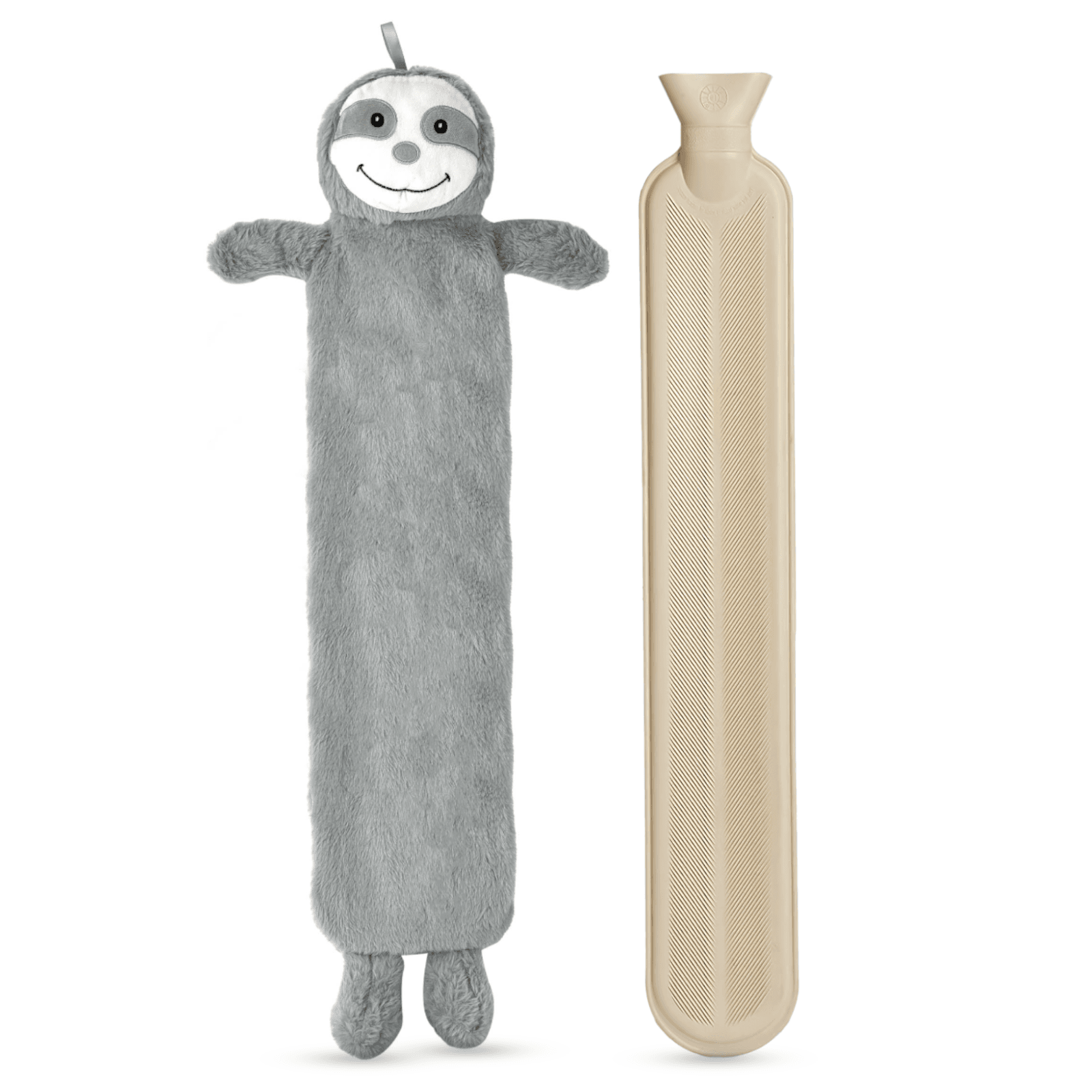 1L/2L Long Hot Water Bottle With Fluffy Plush Cover Foot Warmer Grey/White