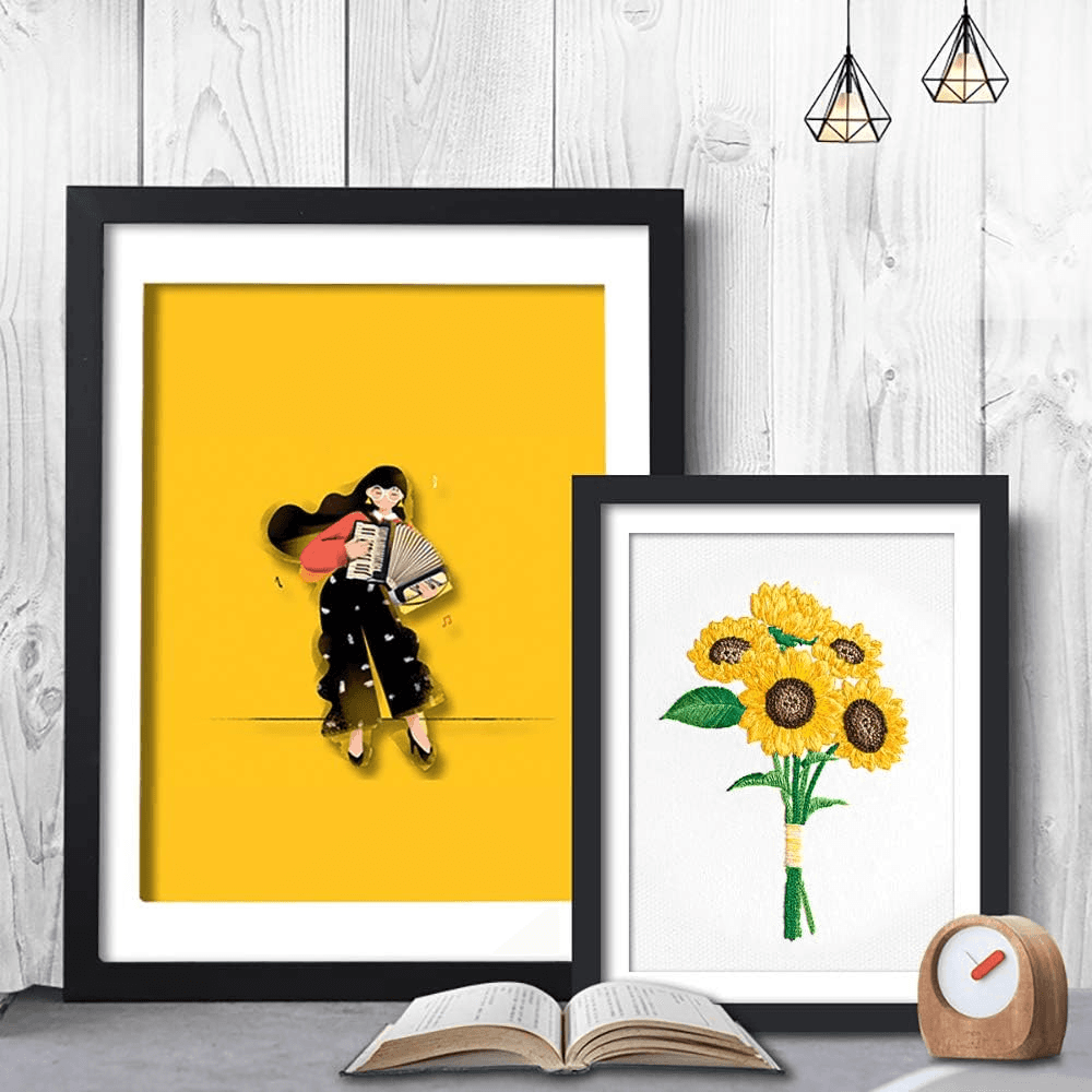 3D Cross Stitch Stamped Embroidery Starter Kit,Easy Embroidery with Sunflower Bo view 2