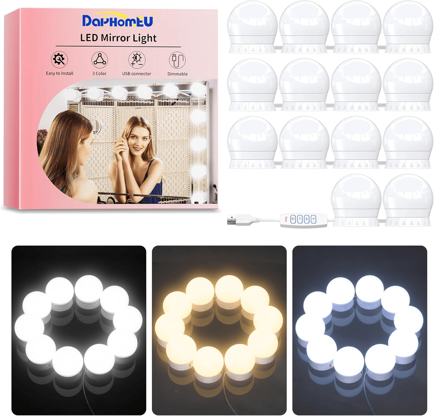 Mirror Lights 14 Bulbs| Hollywood Mirror Light Kit| Vanity Lights Perfectly Hidd