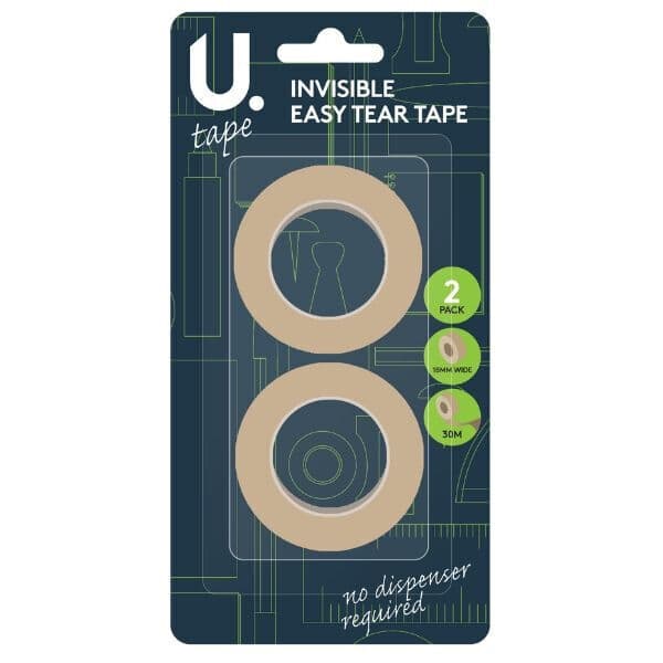 The U.® Invisible Easy-Tear Tape 2PK x 30m Rolls.