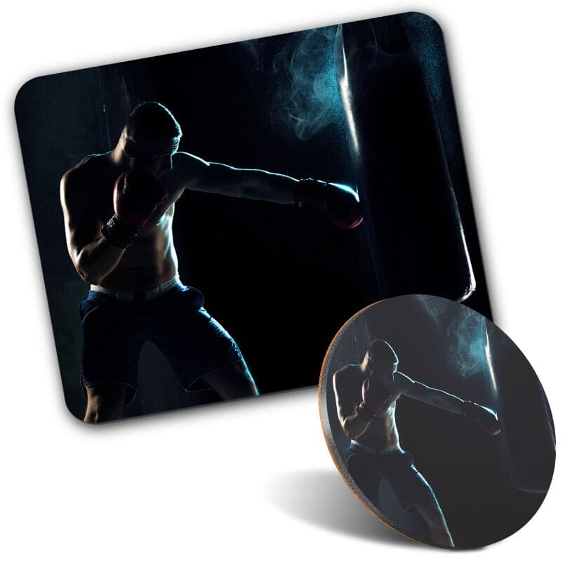 1 Mouse Mat and 1 Round Coaster Boxer Boxing Punch Bag Fitness #50367