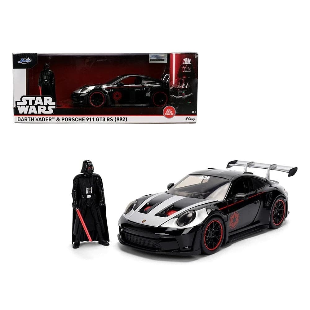 Jada 1:24 Star Wars Porsche 911 GT3 RS 992 Model Car and Darth Vader Figure 36477