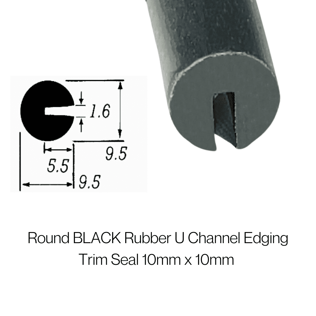 Round BLACK Rubber U Channel Edging Trim Seal 10mm x 10mm