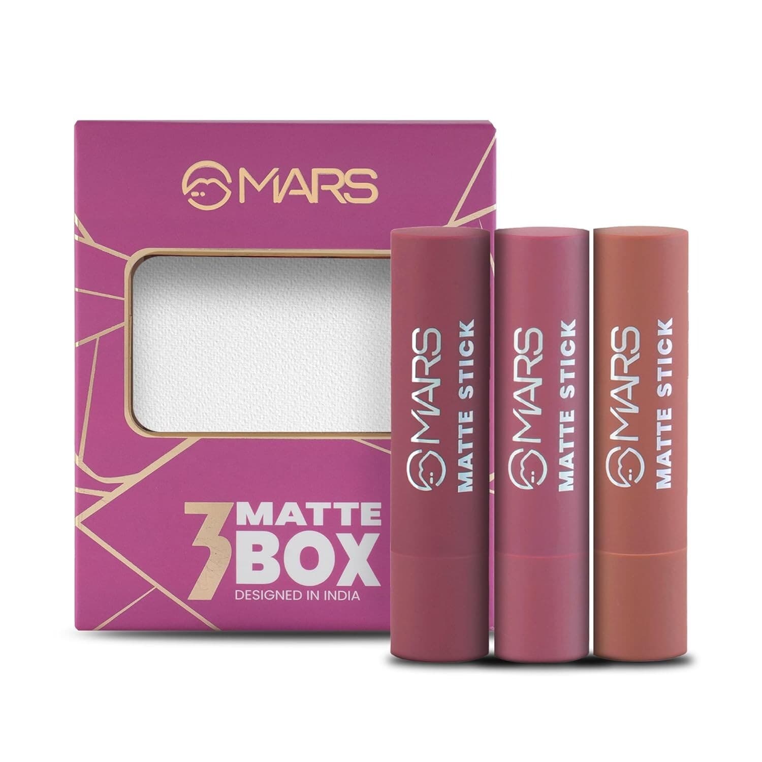 MARS Matte Box Set of 3 Lipsticks for Women | Long-Lasting |(02-Peaches and Nudes)