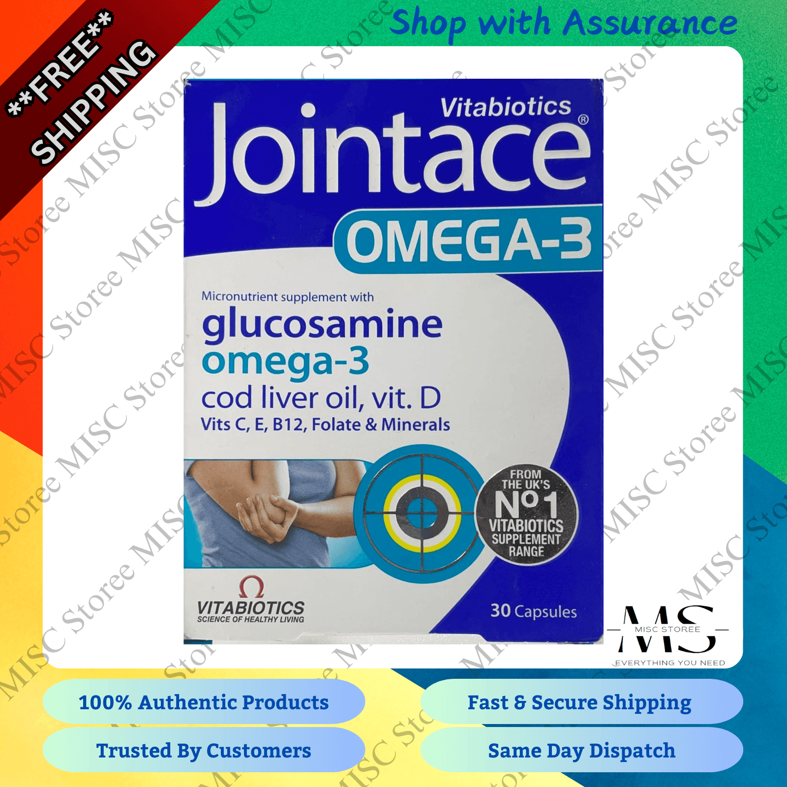 Vitabiotics Jointace Omega 3 cod liver oil and Glucosamine 30 Tablets -  New