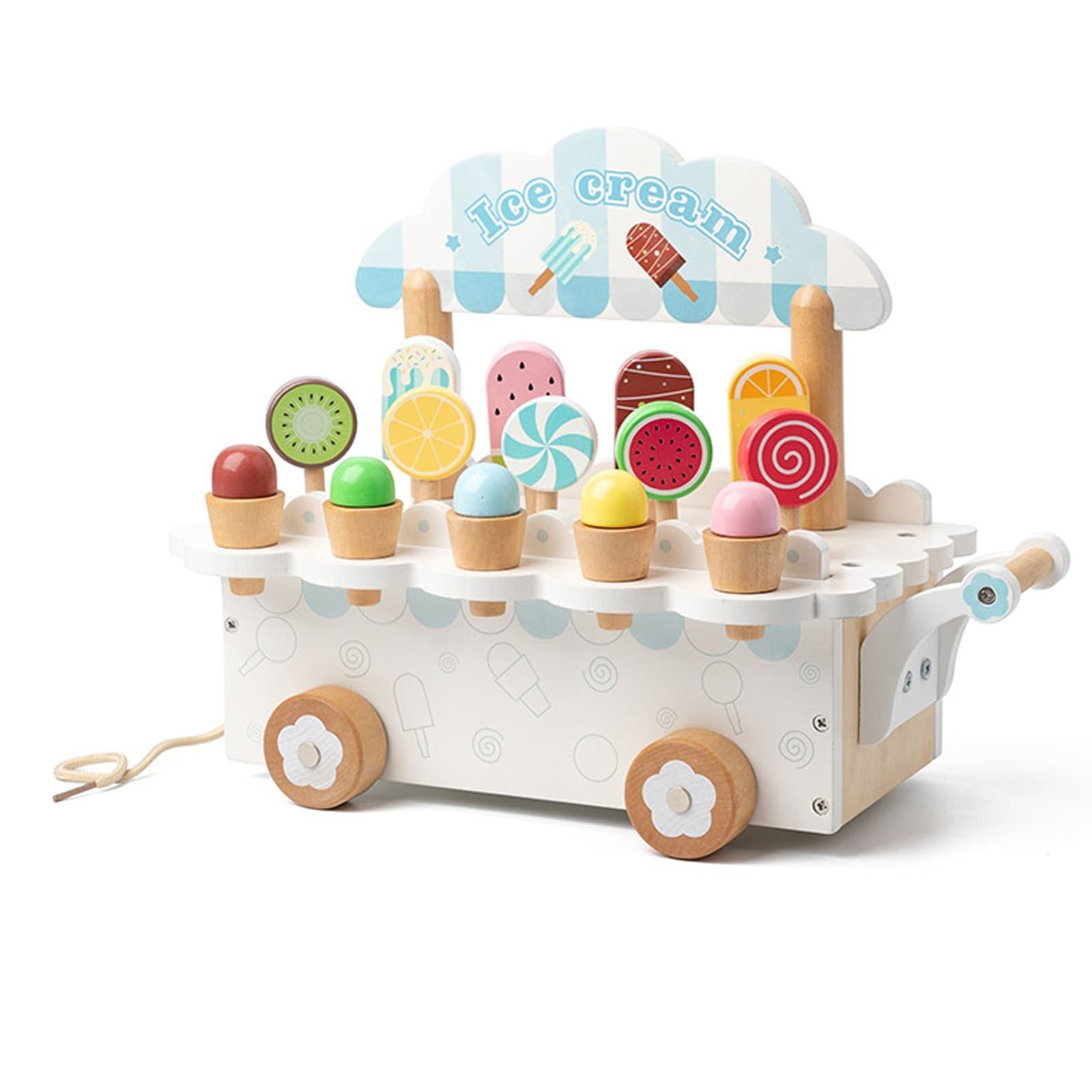 Wooden Ice Cream Cart Toy Vivid Colors Fine Details Pretend Play Toy Role Play