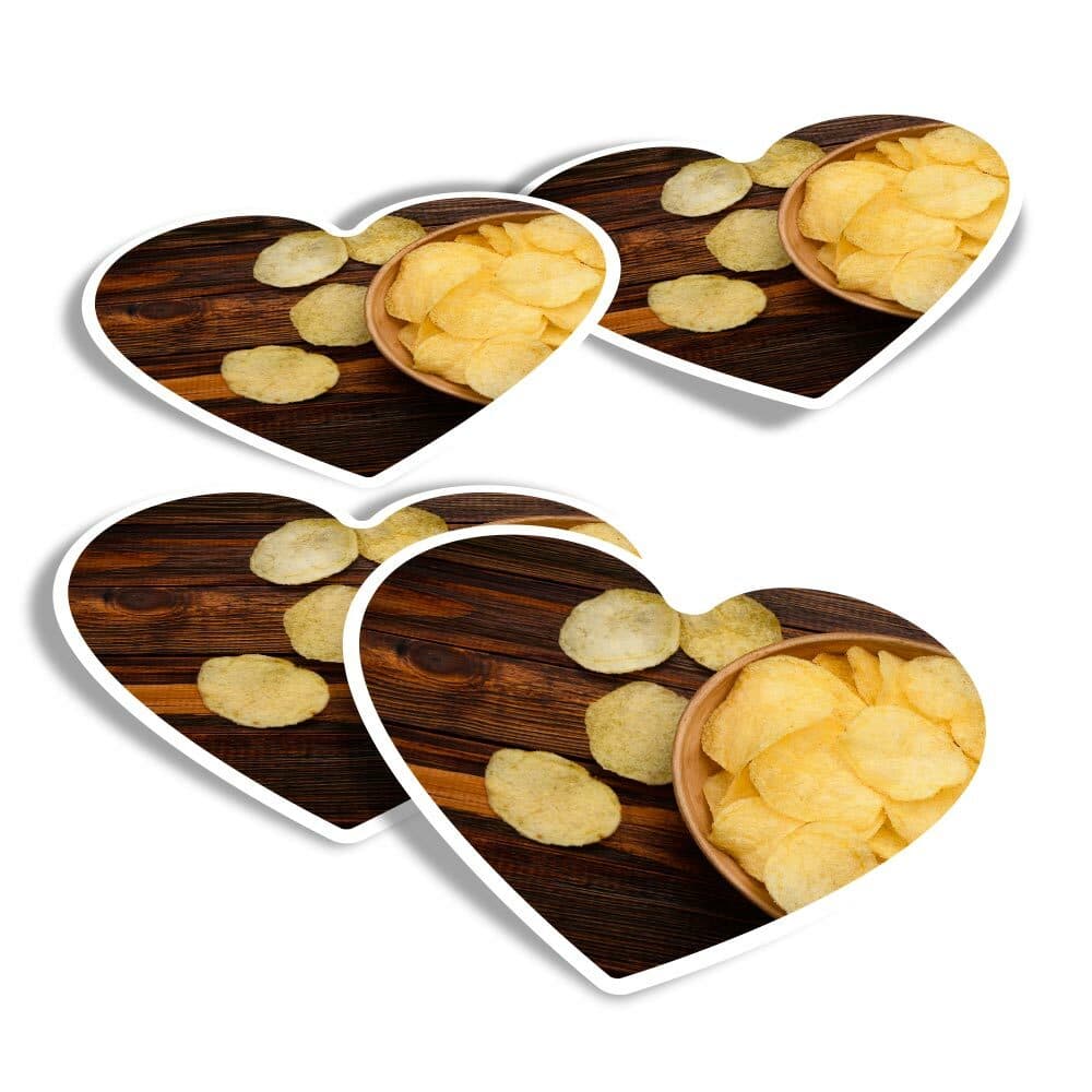 4x Heart Stickers - Chips Crisps Snack Junk Food Cafe #24057