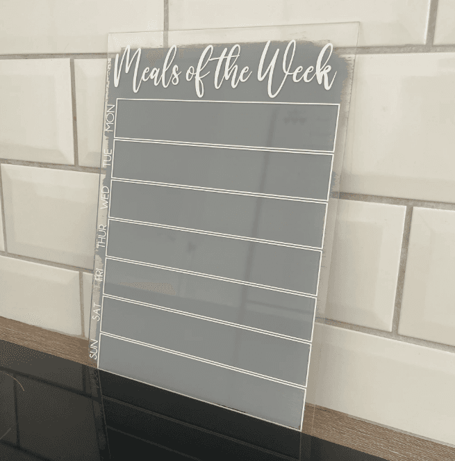 This Week's Menu Food Meal Planner Painted A4 Clear Acrylic Wipeable Sign With D