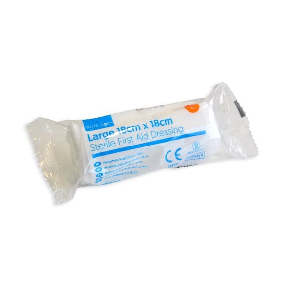 30FLG180 Sterile First Aid Dressing x2 18cm Large Flow Wrapped HSE By Blue Dot