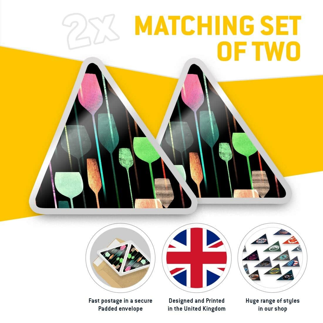2 x Triangle Stickers  7.5cm - Abstract Wine Glasses Bar Pub  #24551 view 2
