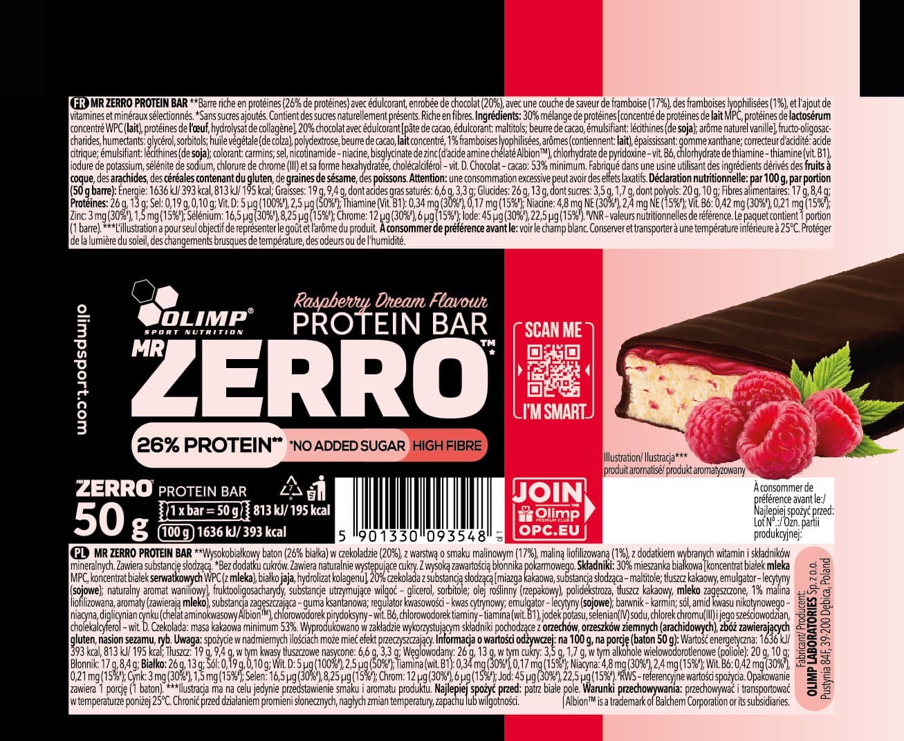 5901330093548 OLIMP SPORT NUTRITION Mr Zerro Protein Bar 50 g raspberry Olimp La view 2