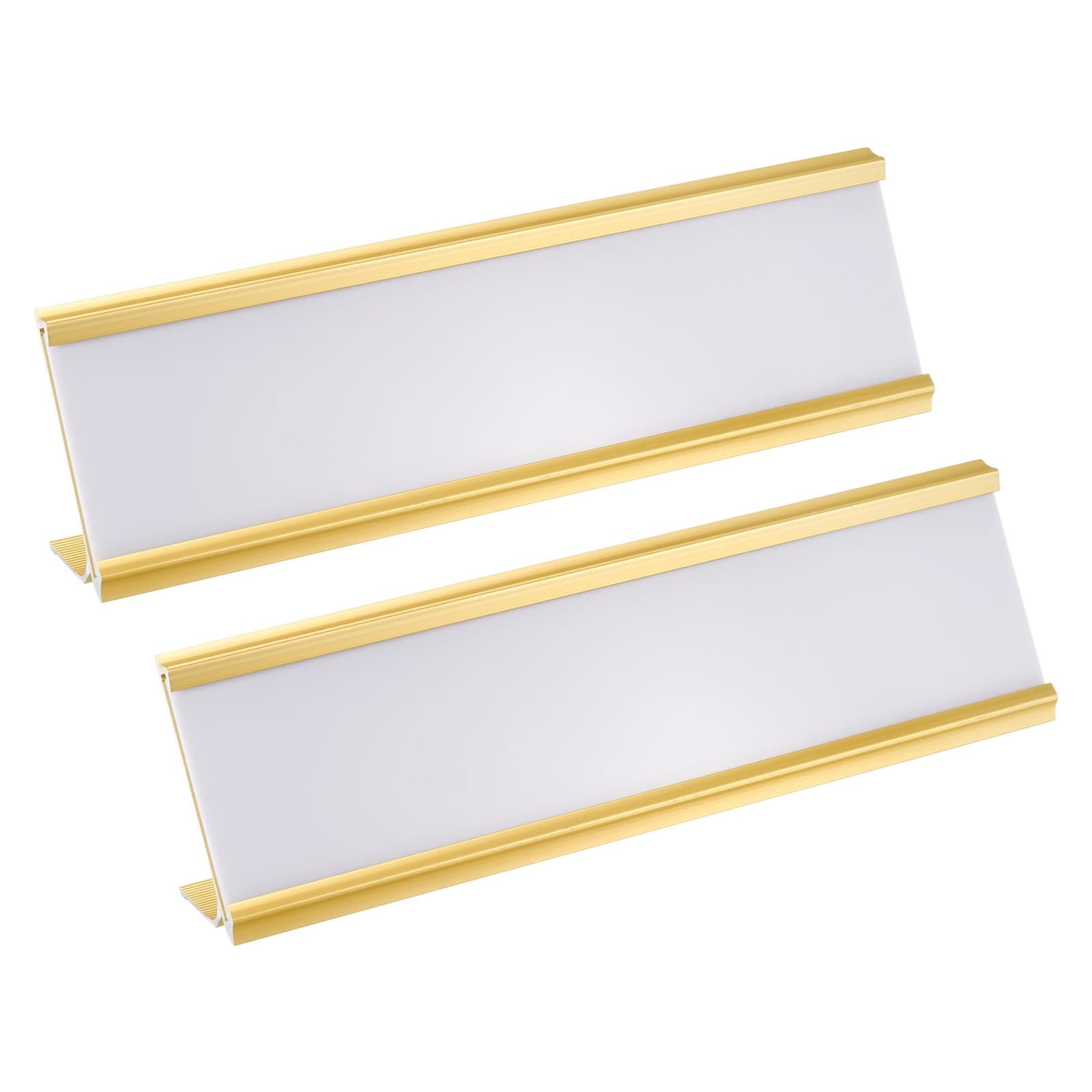 2x7.8\"Aluminum Name Plate Holder,2Pcs w White Blank Engraved NamePlate Gold Tone