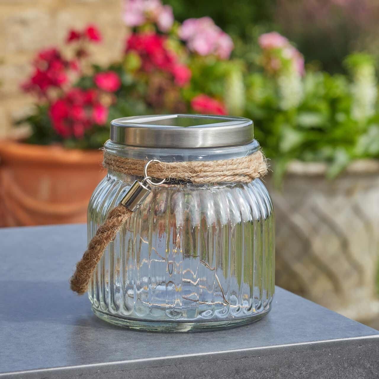 Solar Hanging Lantern LED Glass Jar Garden Light Firefly Effect Rope 18cm view 2
