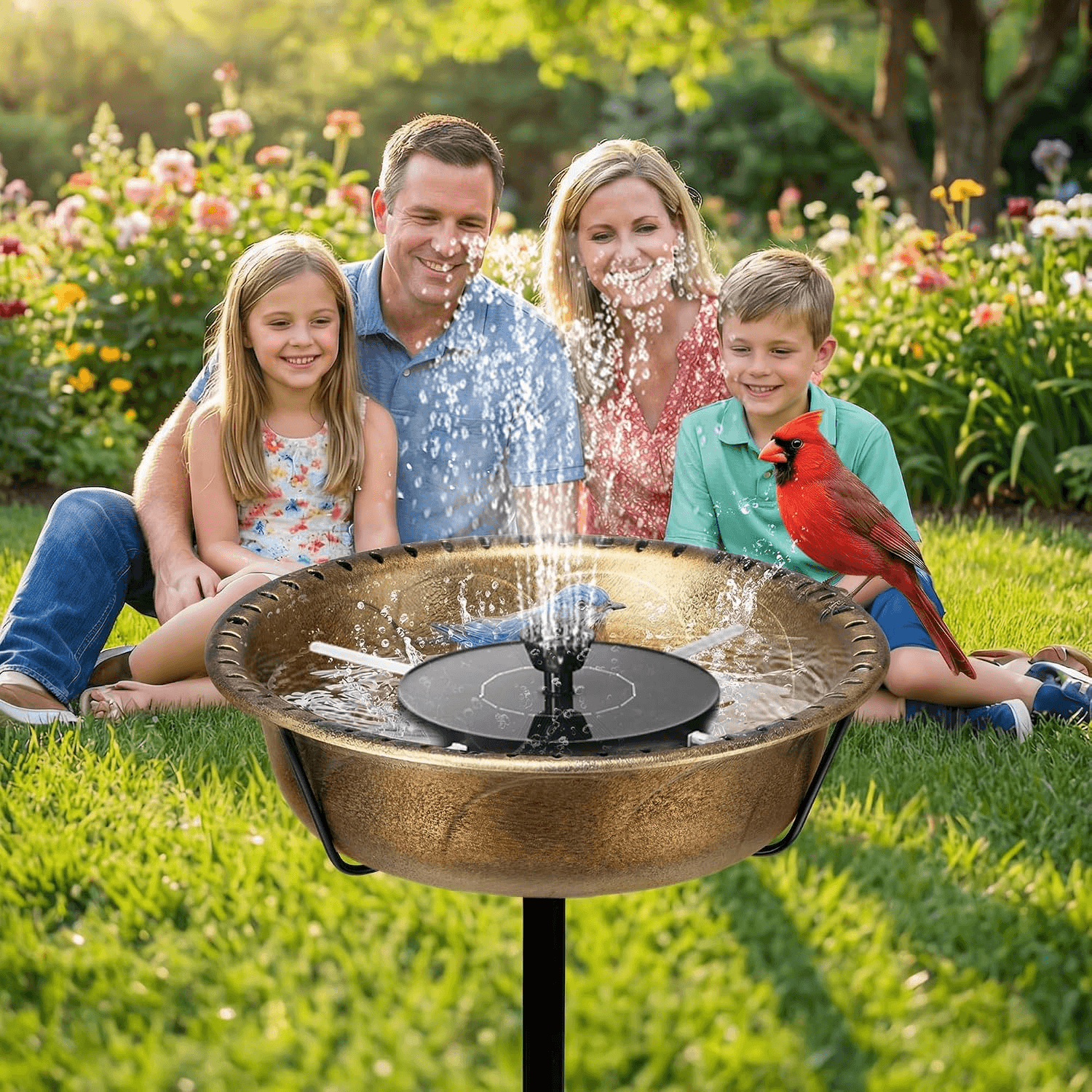 35In Metal Bird Bath with Solar Fountain| Vintage Freestanding Birdbaths| Upgrad view 2
