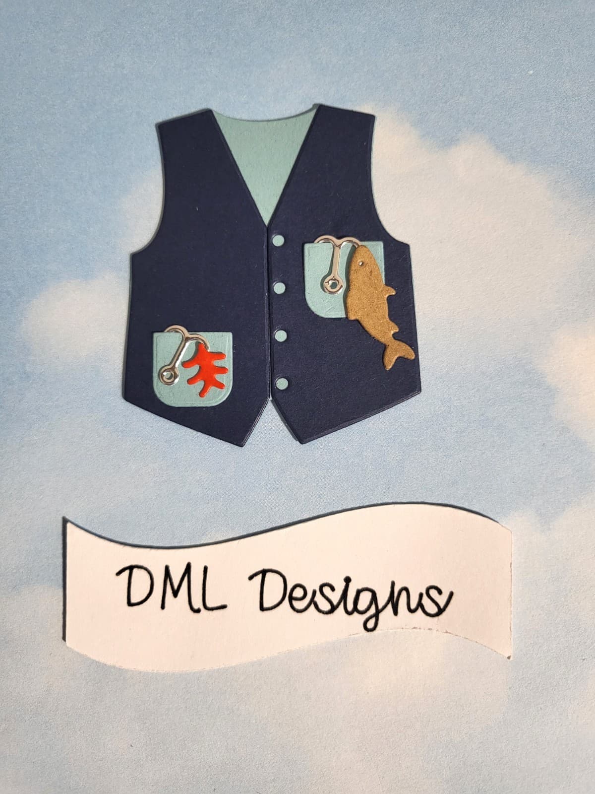 Die Cut card topper x 4 fishing jacket gilet choice of  colour