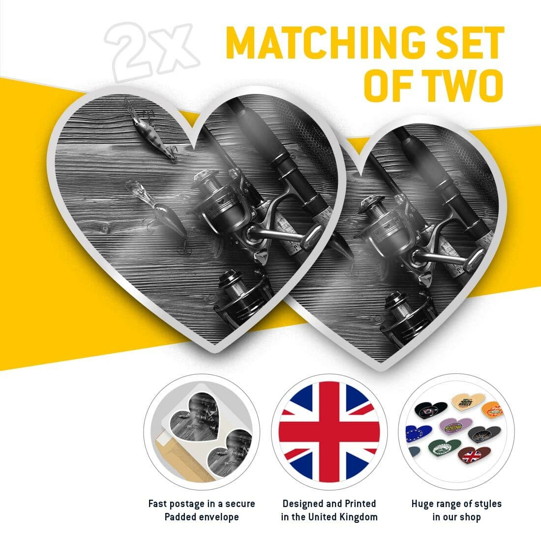 2 x Heart Stickers 10 cm - BW - Fishing Tackle Equipment Fish #36353 view 2