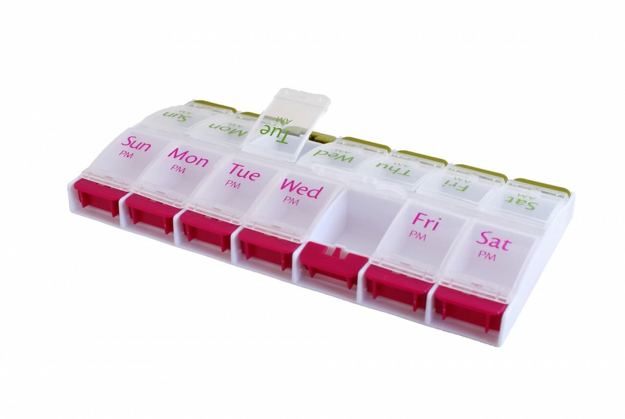 Medisure 7 Day (Weekly) Twice a Day Flip Up Pill Box with Push Button Lids