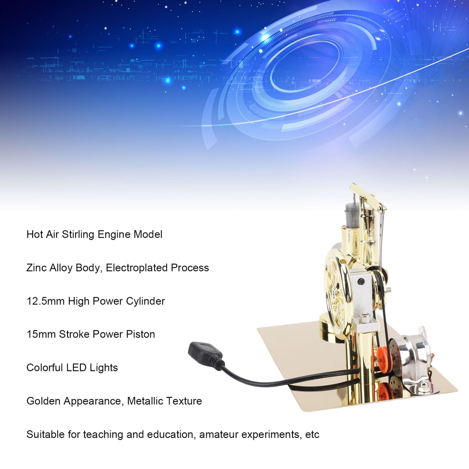 Stirling Engine Model With LED Light Hot Air Power Generator Motor Model Tea NEW view 2