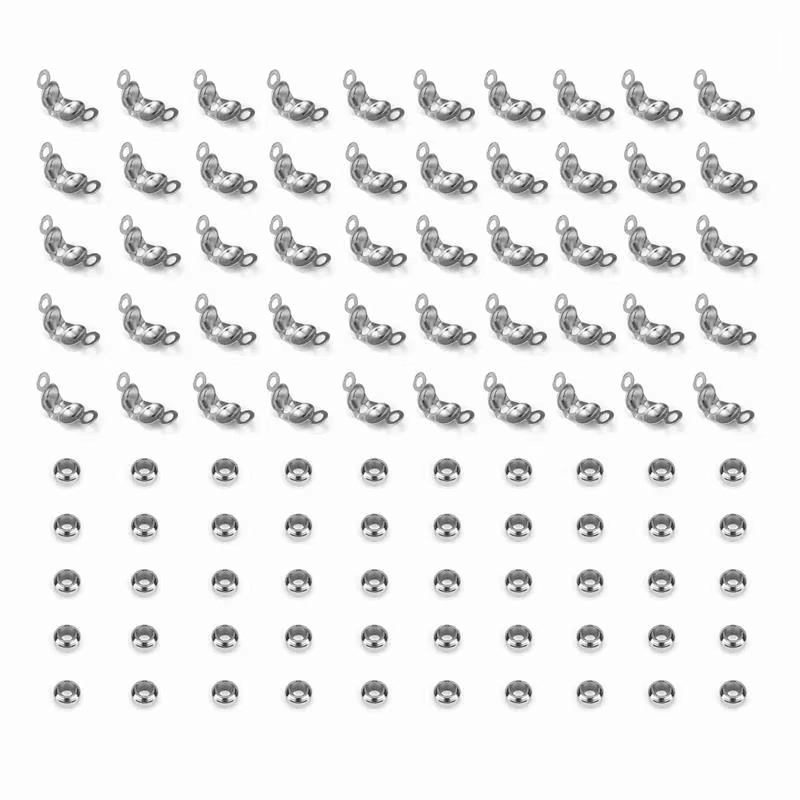 100Pcs/Lot Stainless Steel Gold Color Connector Clasp Crimp End Beads Findings K