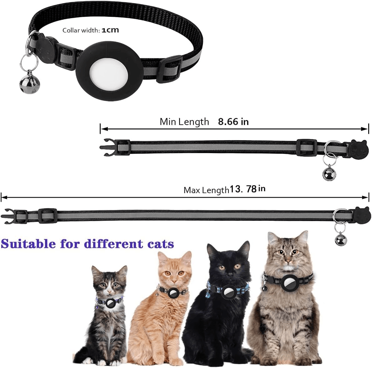 Airtag Cat Collar| Air Tag Cat Collar with Bell and Safety Buckle in 3/8\" Width, view 2