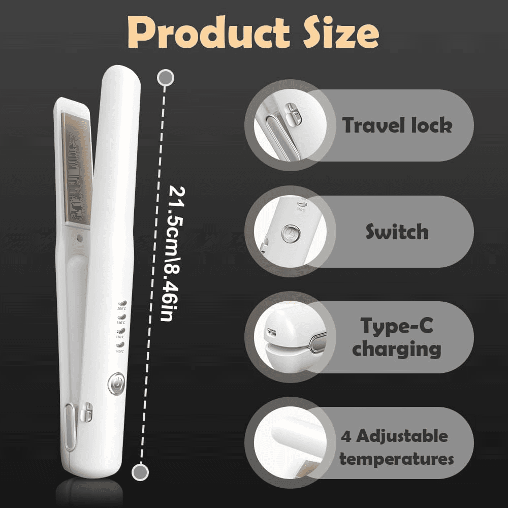 Cordless Hair Straighteners| 2 in 1 Hair Straightener and Curler Mini Portable W view 2