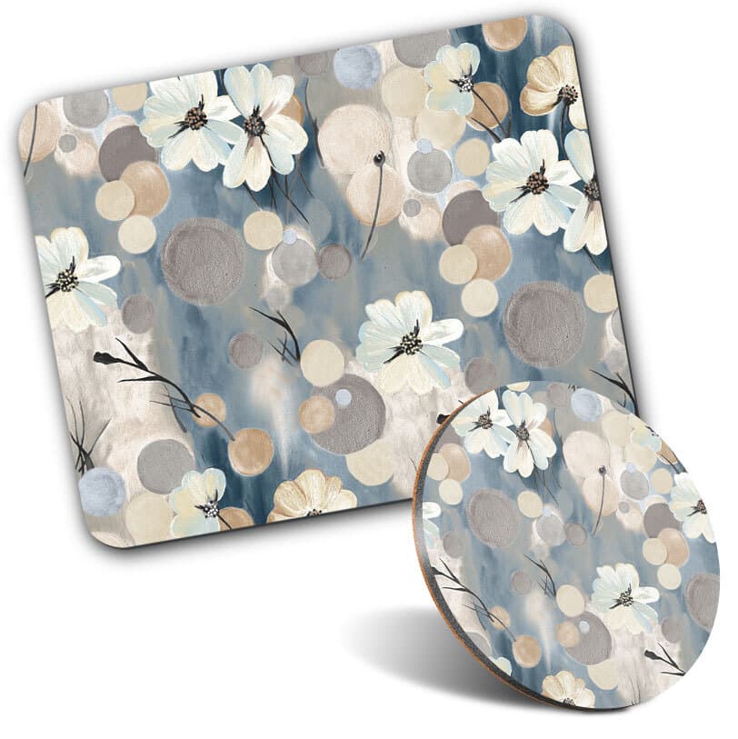 1 Mouse Mat and 1 Round Coaster Watercolour Flower Meadow Pattern Art #53547