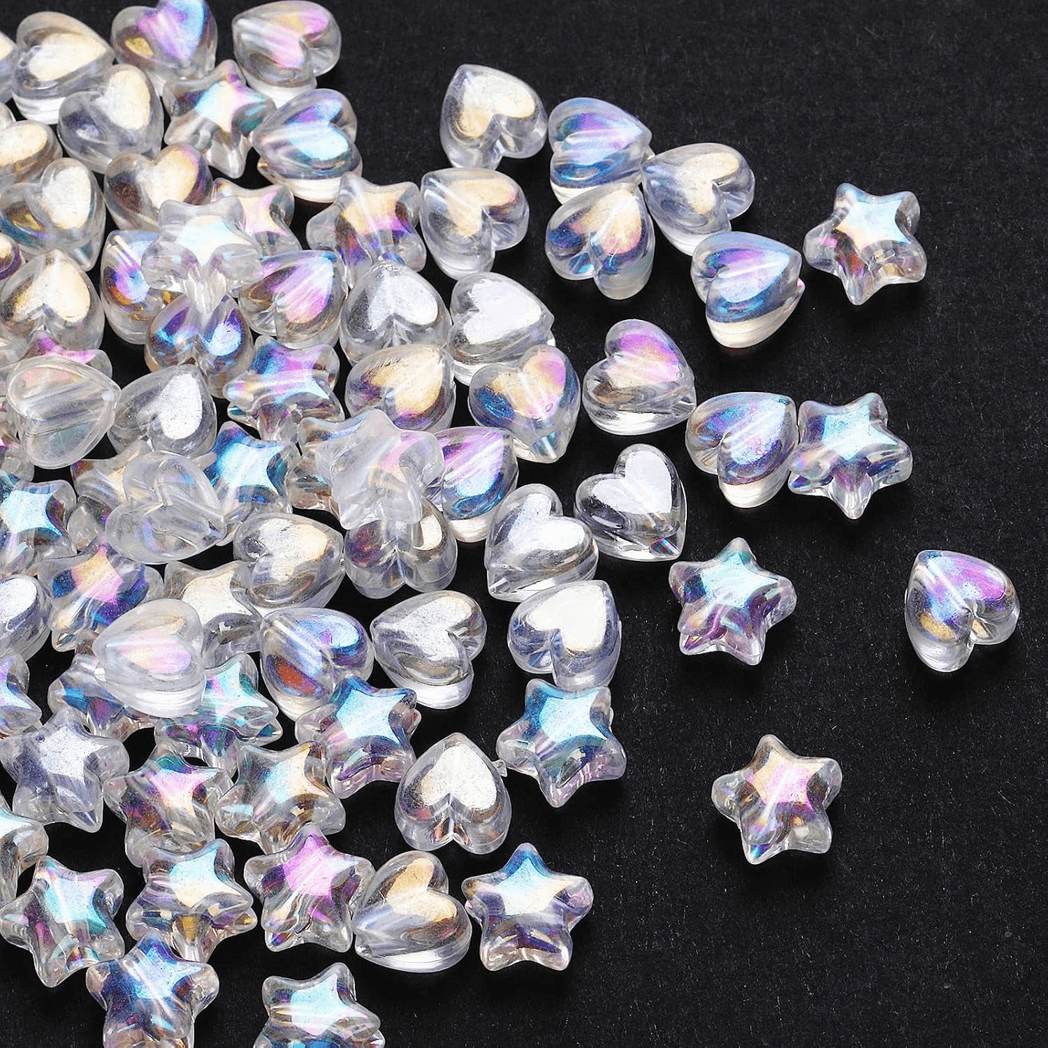 Prasacco 100 Pcs Acrylic Star Heart Bead Set| Colorful Pastel| 50 Star (10Mm/4Mm