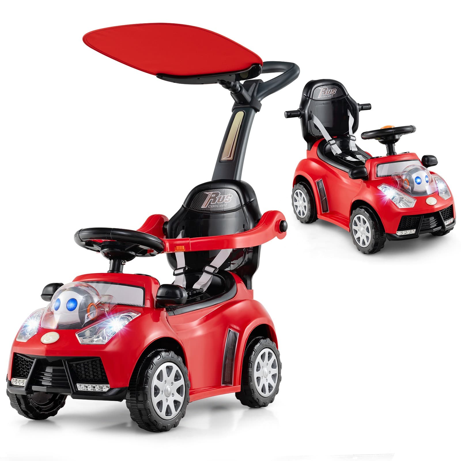 COSTWAY 3 in 1 Push Car Toddler Stroller Sliding Walking Car with Horn-Red