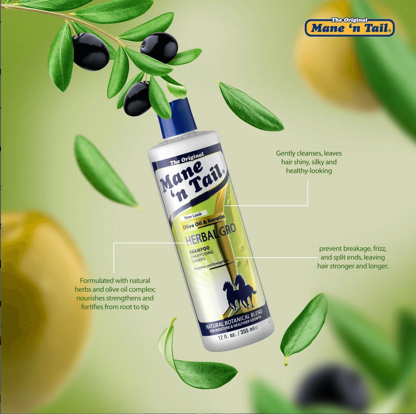 Mane 'N Tail Herbal Gro Shampoo| Nourishes and Strengthens| Olive Oil and Ker...