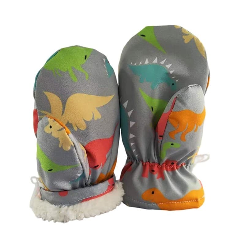 Children Waterproof Thick Snow Skiing Gloves with Elastic Cuffs Cartoon Gloves